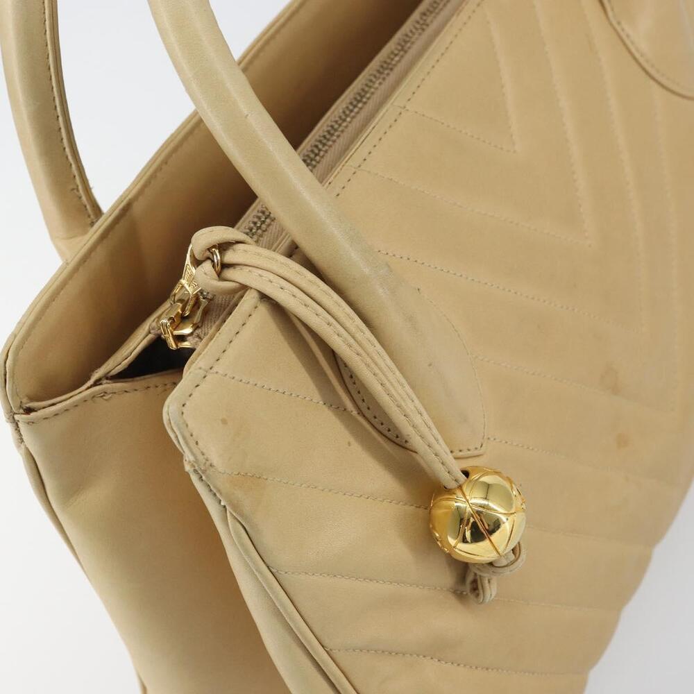 CHANEL V Stitch Hand Bag Leather Beige Gold CC Auth BA9348 - Picture 10 of 16
